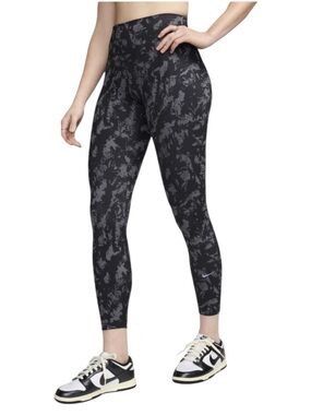 Nike One Dri-Fit High-Rise 7/8 Printed Leggings Black Gray Size Medium